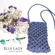 Load image into Gallery viewer, BLUE LADY - MACRAME BAG - กระเป๋ามาคราเม่สีฟ้า - กระเป๋าทำมือ - Bag + Phone