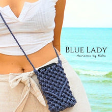 Load image into Gallery viewer, BLUE LADY - MACRAME BAG - กระเป๋ามาคราเม่สีฟ้า - กระเป๋าทำมือ - on the beach