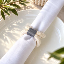 โหลดรูปภาพลงในเครื่องมือใช้ดูของ Gallery Madeleine Napkin Rings - ห่วงรัดผ้าเช็ดปากทำมือ - on-diagonal-white-napkin - cream-slate-gray - Made in Thailand