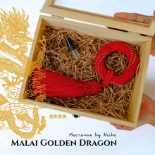 Load image into Gallery viewer, 4 - Malai Golden Dragon - พวงมาลัยมังกรทอง - ตรุษจีน 2024 -  Chinese New Year 2024 - Macrame by Nicha - Wooden Box
