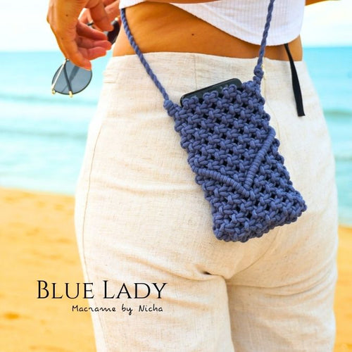 BLUE LADY - MACRAME BAG - กระเป๋ามาคราเม่สีฟ้า - กระเป๋าทำมือ - back