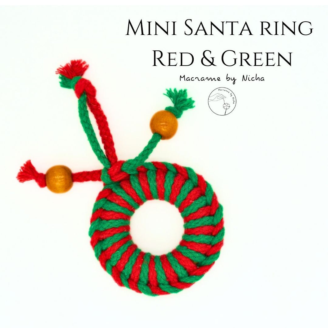 MINI SANTA'S RING RED&GREEN- พวงหรีดคริสต์มาสเล็ก - ของตกแต่งคริสต์มาส - Christmas Ornaments Thailand - Macrame by Nicha - Online shop 