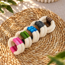 โหลดรูปภาพลงในเครื่องมือใช้ดูของ Gallery Macaron Napkin Rings - ห่วงรัดผ้าเช็ดปากทำมือ - diagonal-row-on-woven-placemat - cream-pink-green-blue-charcoal-gray-brown - Made in Thailand
