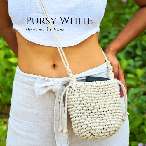 PURSY LADY - MACRAME BAG - กระเป๋ามาคราเม่สีขาว - กระเป๋าทำมือ - Macrame by Nicha Thailand 2