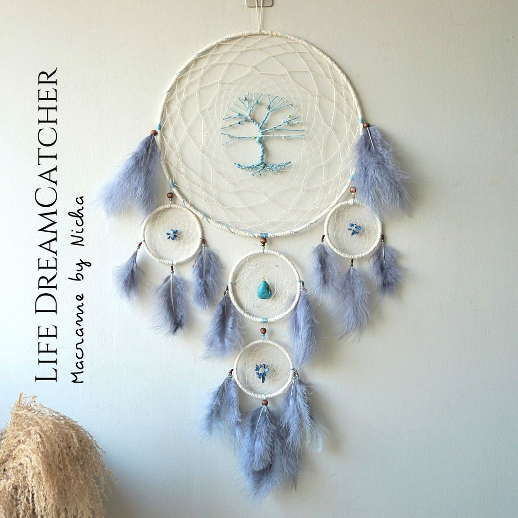 LIFE DREAMCATCHER – ตาข่ายดักฝัน ต้นไม้แห่งชีวิต – The Tree of Life dream catcher + หินเทอร์ควอยซ์ - Home decor & Gift